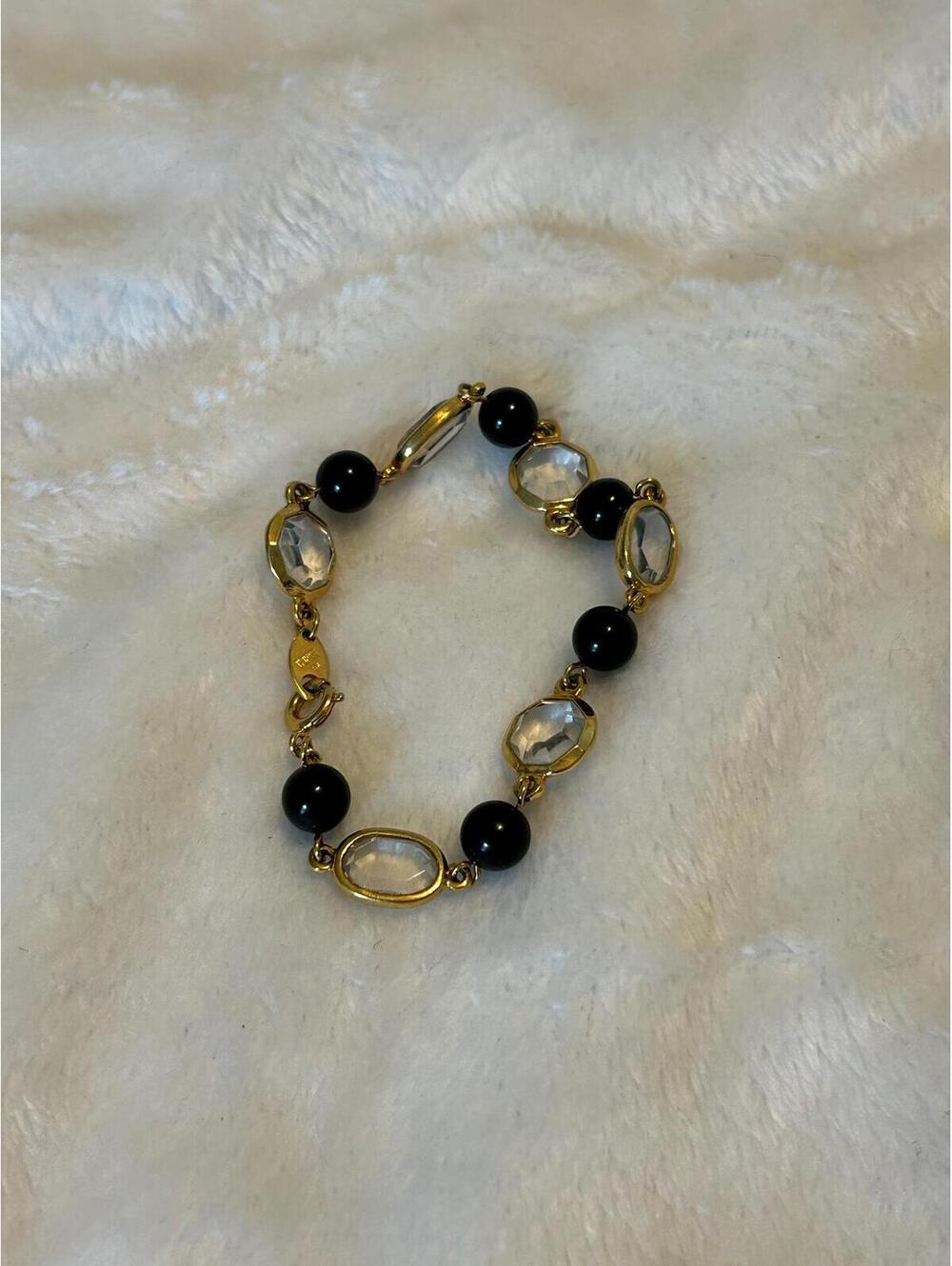 Vintage Women’s Trifari TM Gold-Tone Bracelet With Black & Clear Beads
